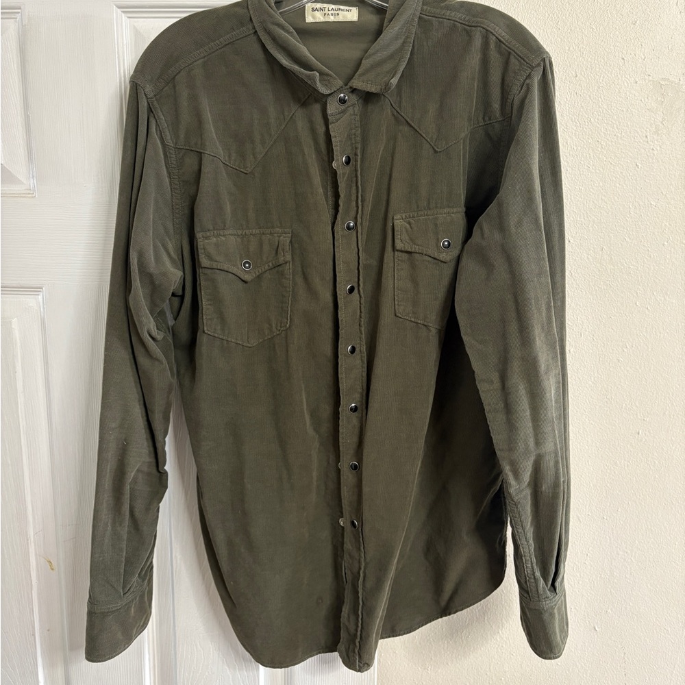 Saint Laurent Dark Olive Green Casual Button Down Shirt
